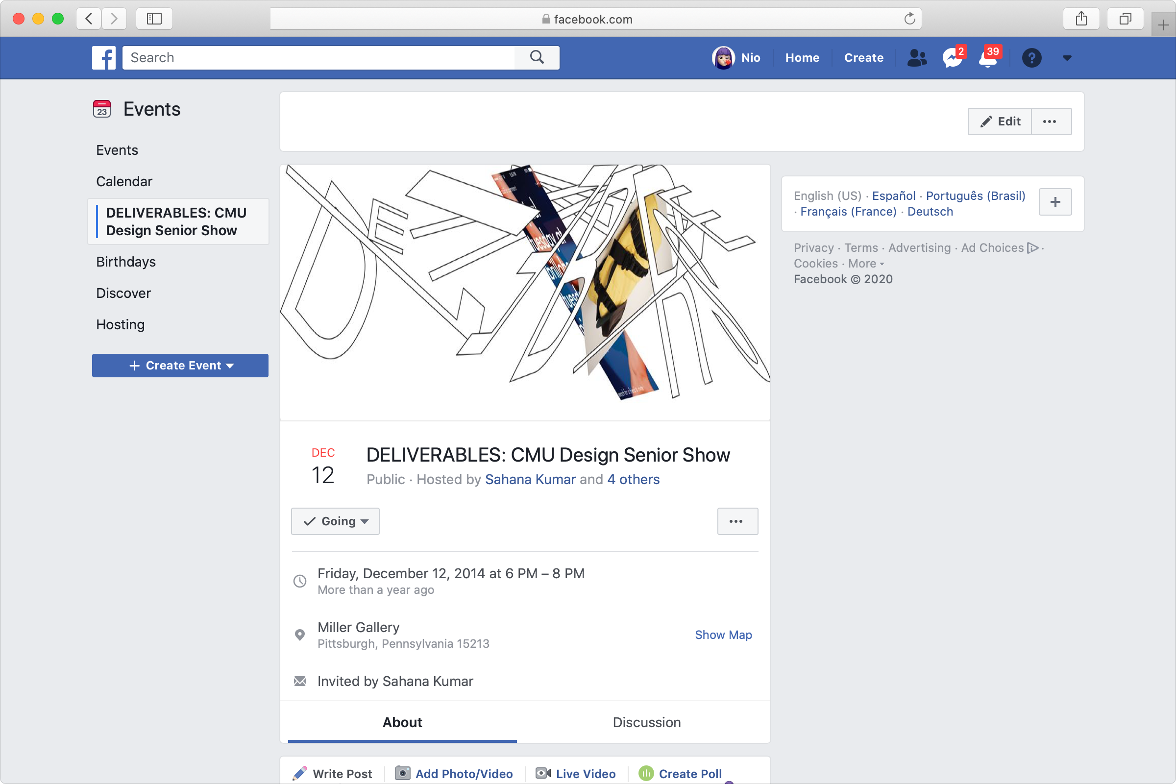 Deliverables Facebook event page